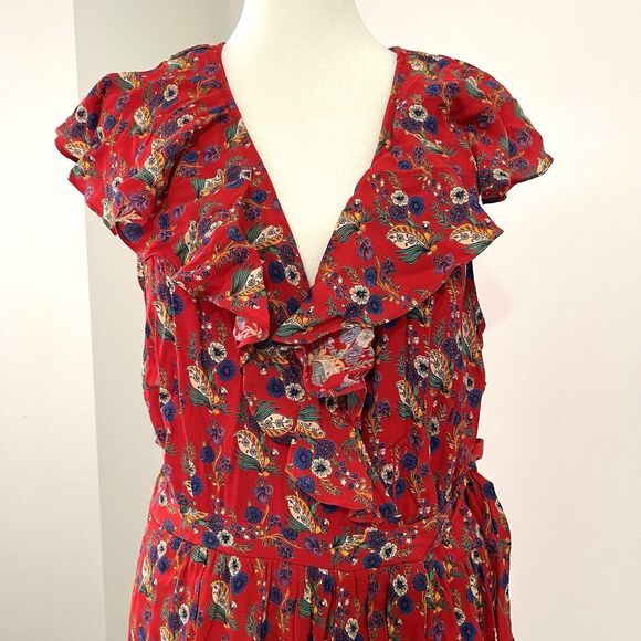 Anthropologie Maeve Rosalia Wrap Dress Size 12 Red Ruffled Floral NEW W Tags - Picture 4 of 16